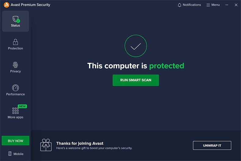 dashboard de Avast Premium Security