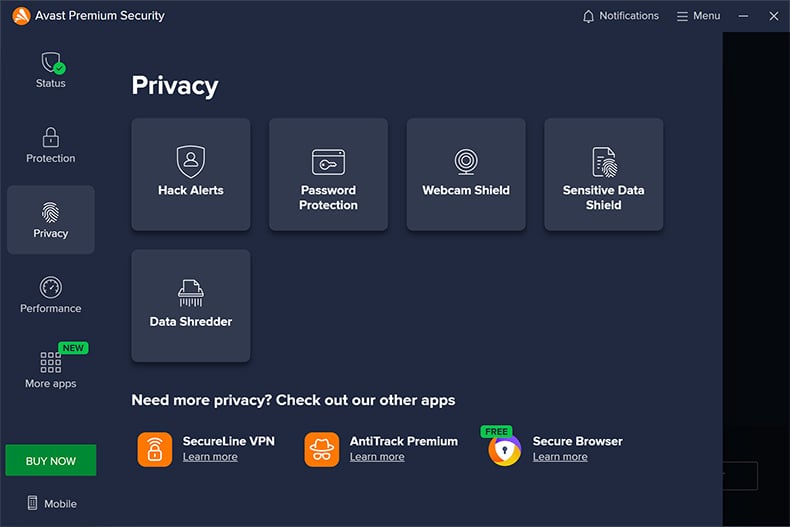 Segurança da Privacidade de Avast Premium Security