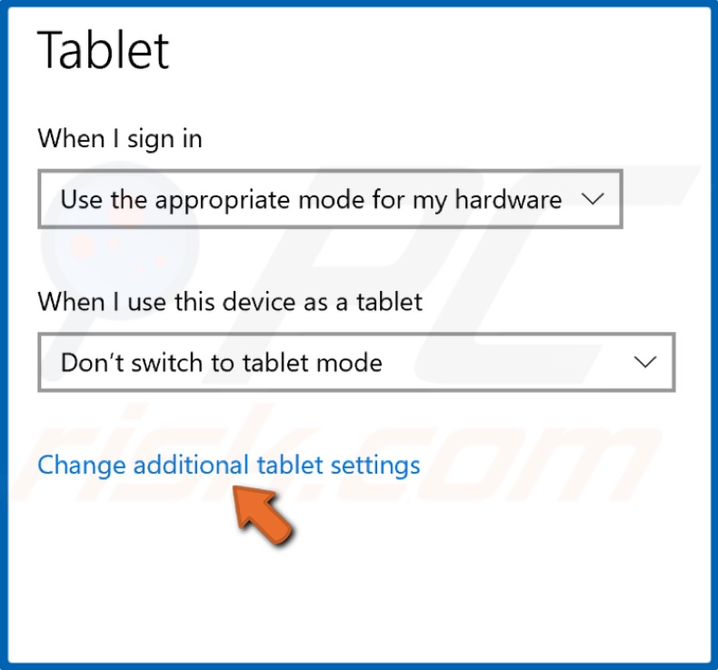 Clique Alterar configurações de tablet adicionais