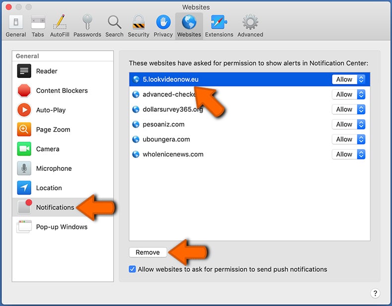 Desactivar as notificações do navegador web no Safari - macOS (passo 2)