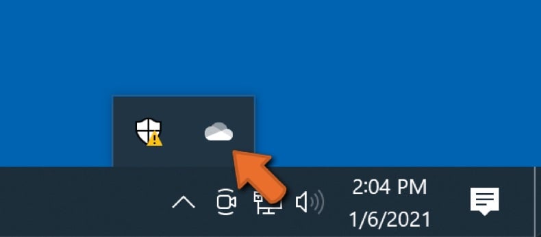 Clique no ícone OneDrive na barra de tarefas