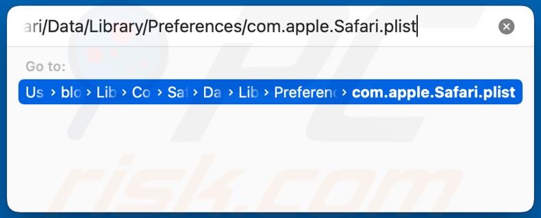 Navegar para ~/Library/Containers/com.apple.Safari/Data/Library/Preferences/com.apple.Safari.plist