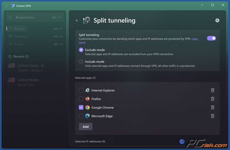 Proton VPN Túnel dividido