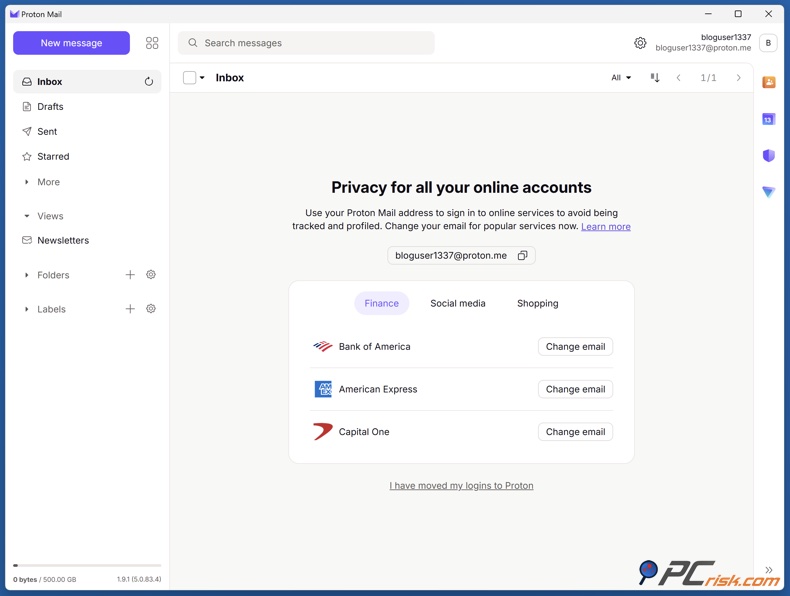 Proton Mail caixa de entrada