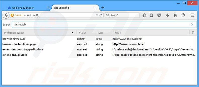 Removendo a página inicial dnsioweb.net e motor de busca padrão do Mozilla Firefox