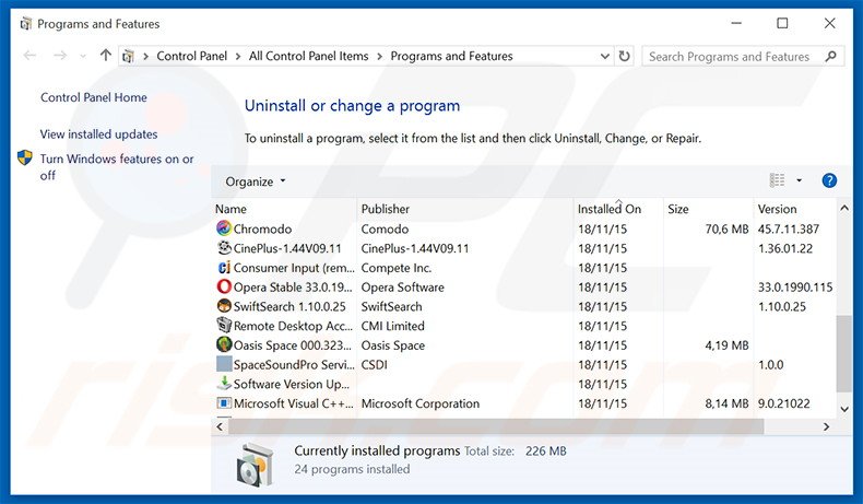 desinstalar o adware Information Intersisticial via Painel de Controlo