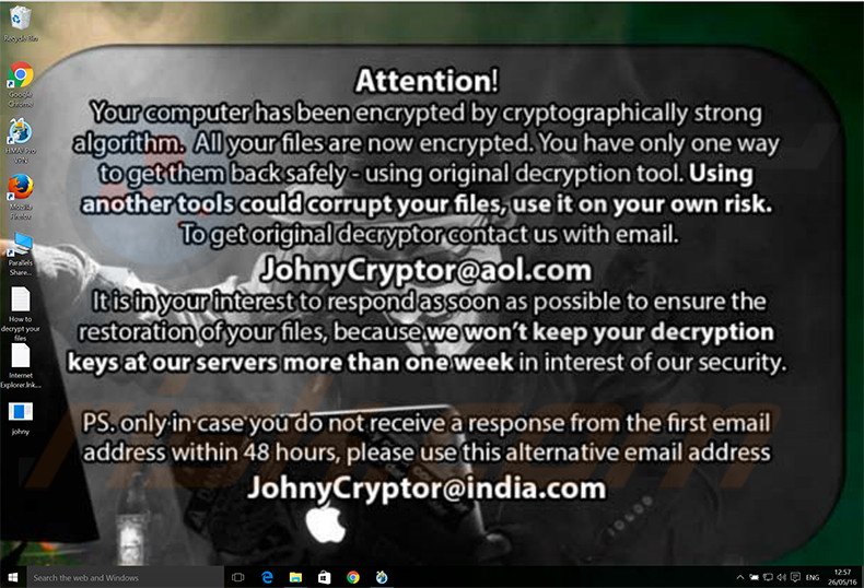 Instruções de desencriptação de JohnyCryptor