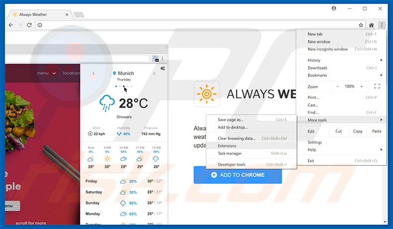 Removendo os anúncios Always Weather do Google Chrome passo 1