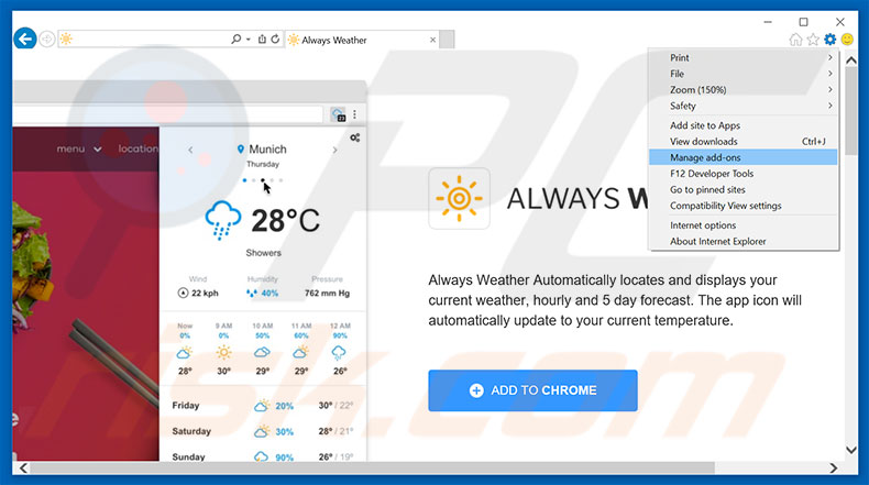 Removendo os anúncios Always Weather do Internet Explorer passo 1