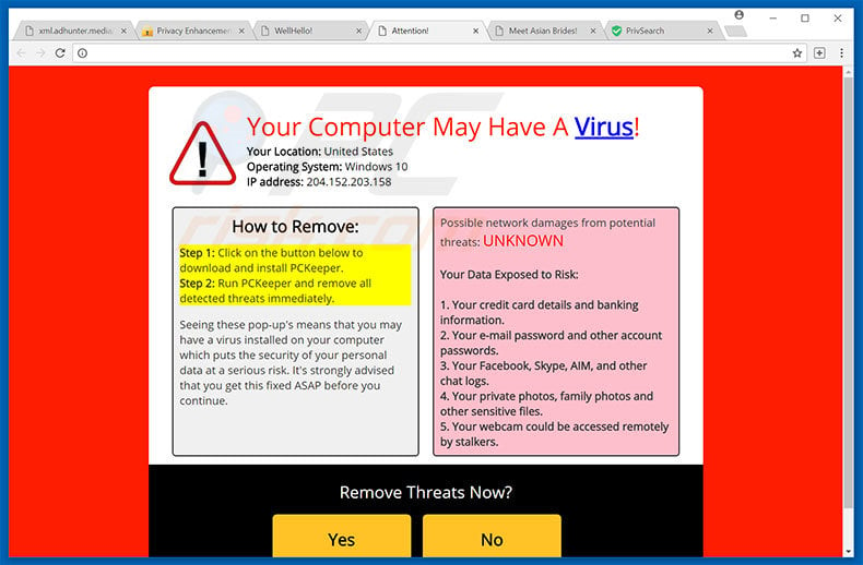 Your Computer May Have A Virus! pop-up fraude