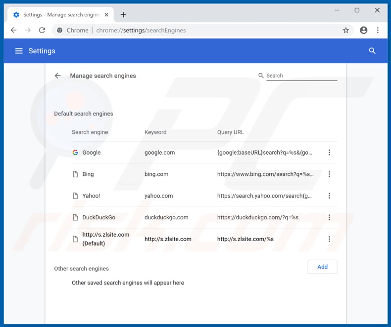 Remoção de pavadinimas do motor de pesquisa padrão do Google Chrome