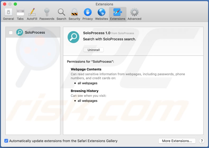 adware soloprocess instalado no safari