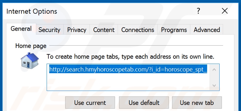 Remoção do hmyhoroscopetab.com da página inicial do Internet Explorer