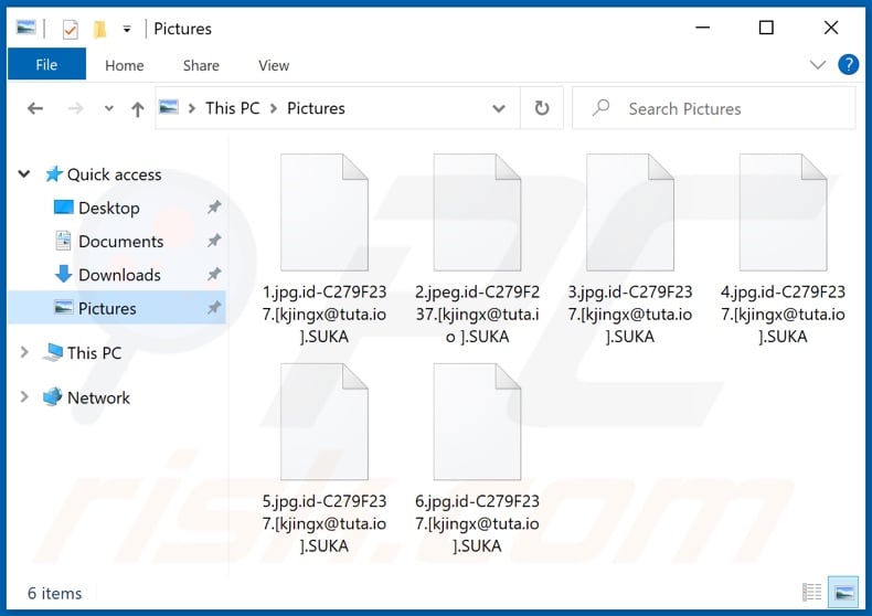 Ficheiros encriptados pelo ransomware SUKA (extensão .SUKA)