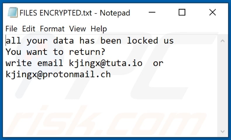 Ficheiro de texto de ransomware SUKA (FILES ENCRYPTED.txt)