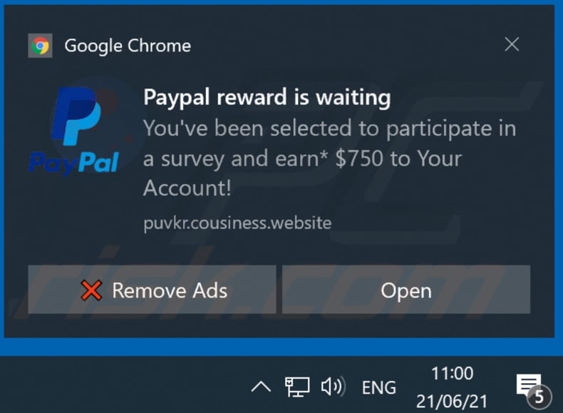 fraude SPIN FOR REWARD a promover a notificação