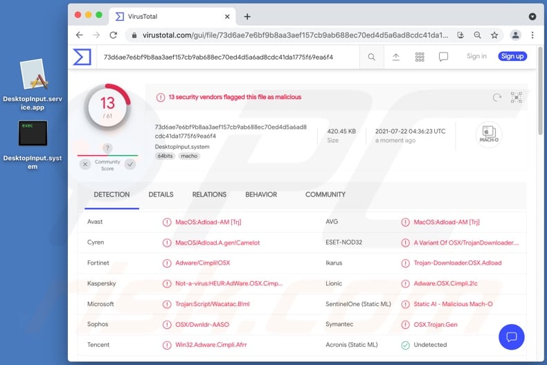 adware DesktopInput detectado no VirusTotal