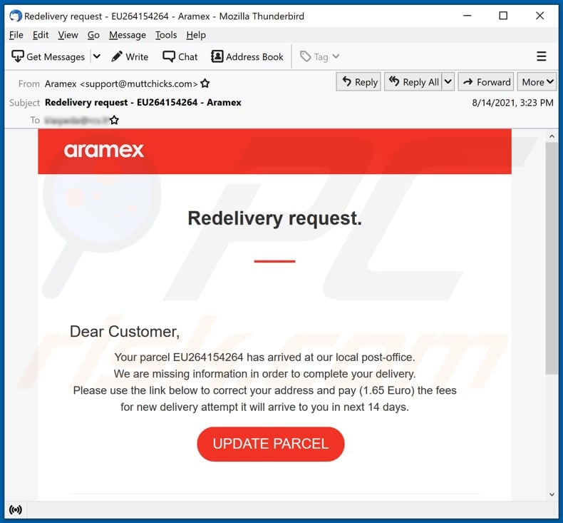 Aramex campanha de spam por correio eletrónico