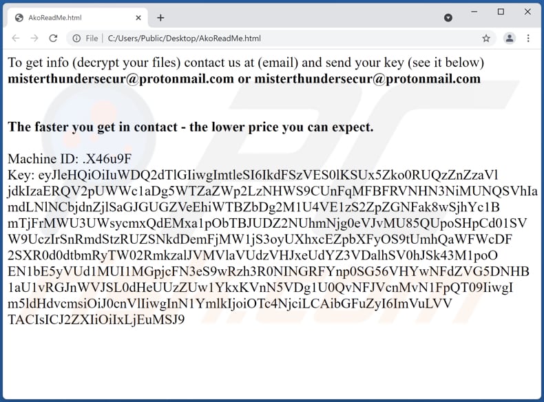 ako ransomware nota de resgate asreadme ficheiro html