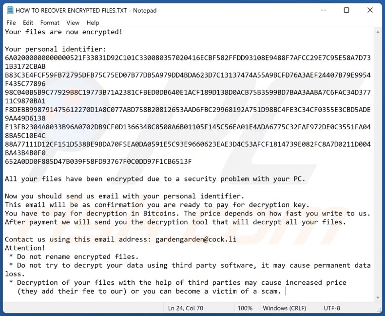 Bomber ransomware ficheiro de texto (HOW TO RECOVER ENCRYPTED FILES.TXT)