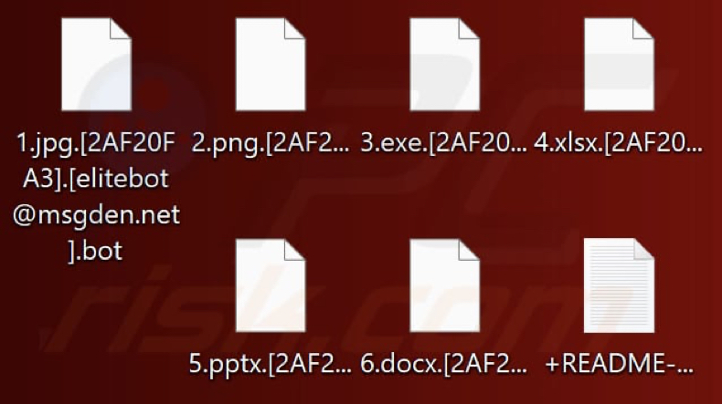 Ficheiros encriptados pelo ransomware ELITEBOT (extensão .bot)