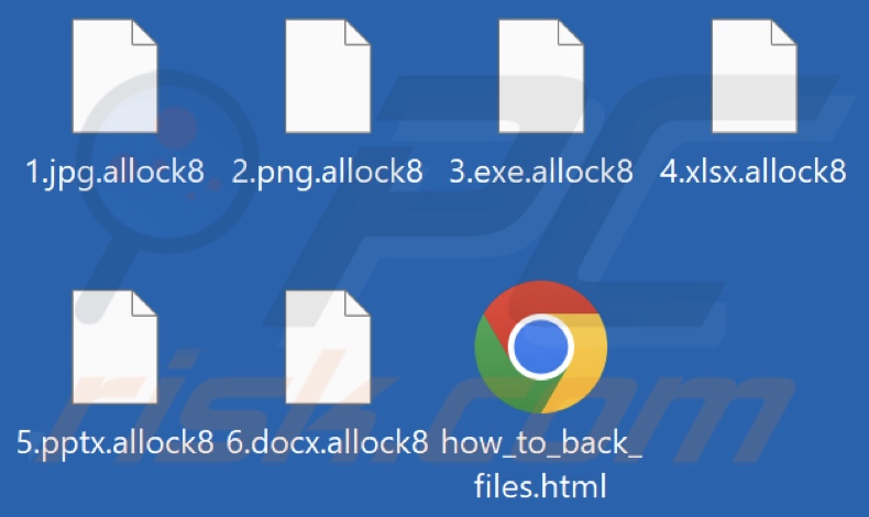 Ficheiros encriptados pelo ransomware Allock (extensão .allock8)