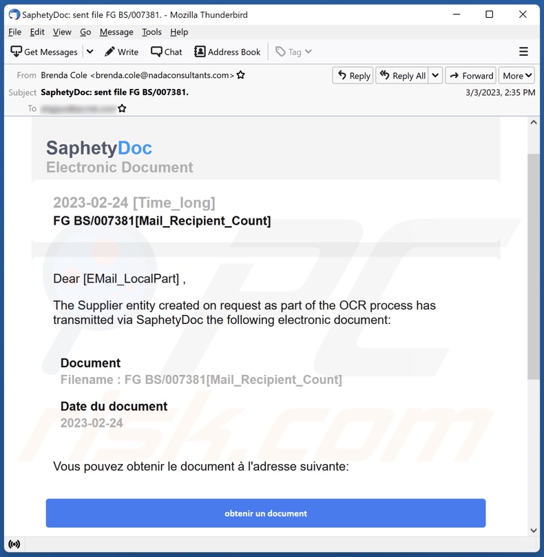 SaphetyDoc campanha de spam por correio eletrónico