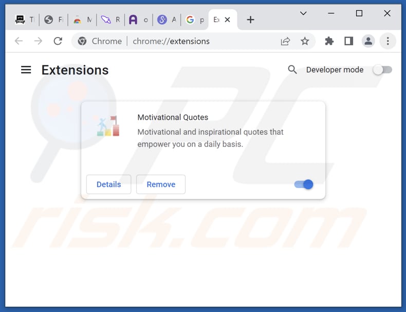 Remoção das extensões do Google Chrome relacionadas com motivational-quotes.com