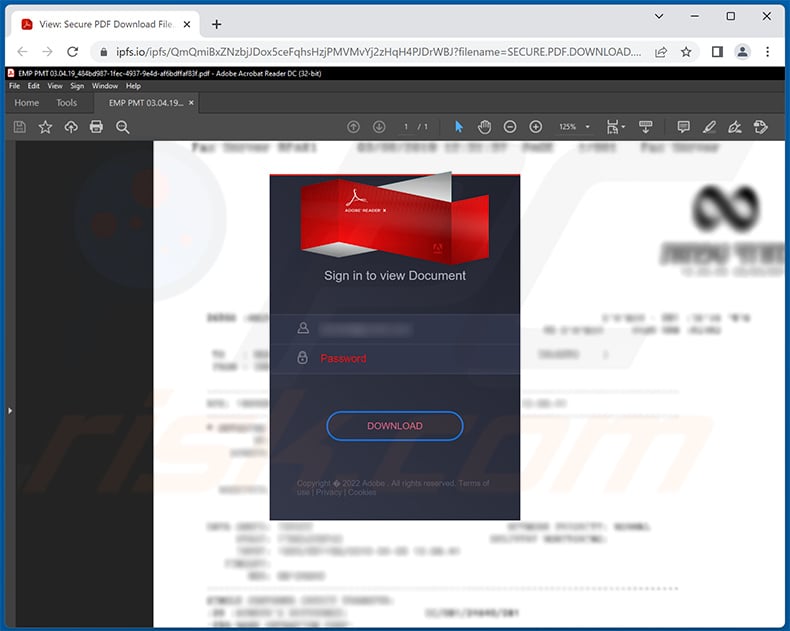 Site de phishing promovido através do e-mail fraudulento de confirmação de pagamento (2023-06-15)