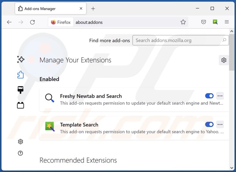 Remoção das extensões do Mozilla Firefox relacionadas com search.yahoo.com