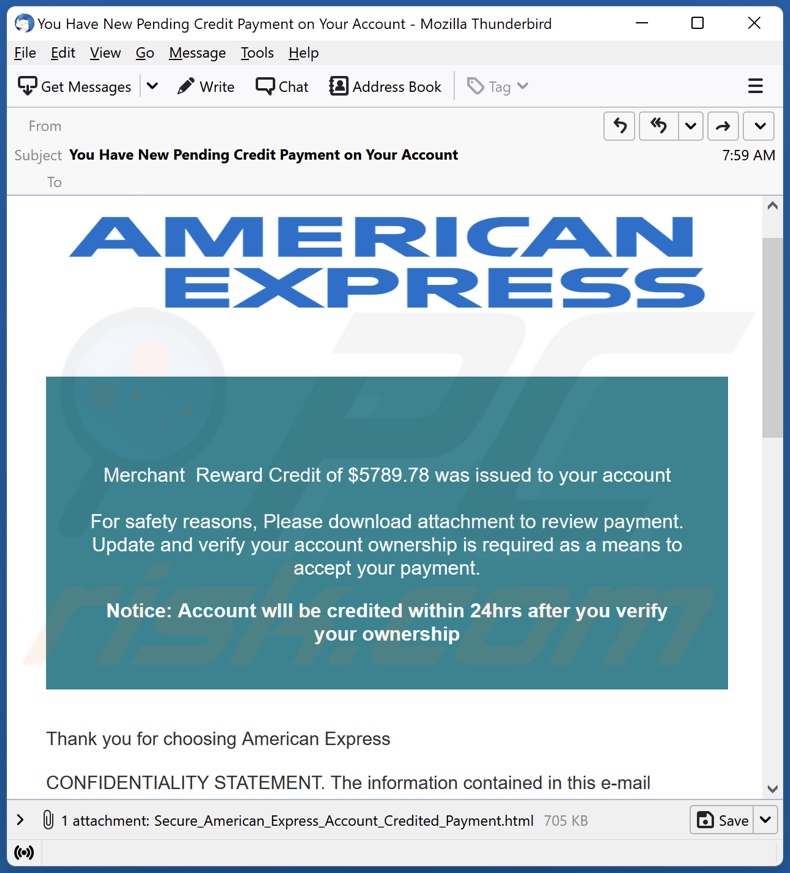 campanha de email spam American Express Merchant Reward 