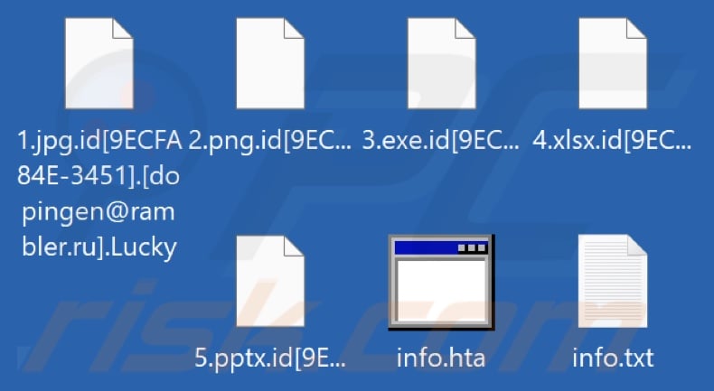 Ficheiros encriptados por Lucky ransomware (extensão .Lucky)