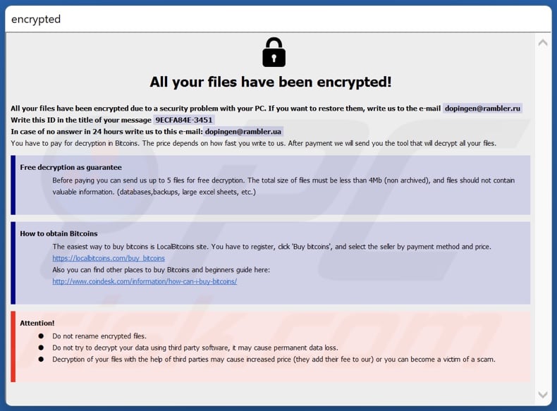 Lucky ransomware nota de resgate (info.hta)