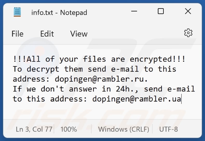 Lucky ransomware ficheiro de texto (info.txt)