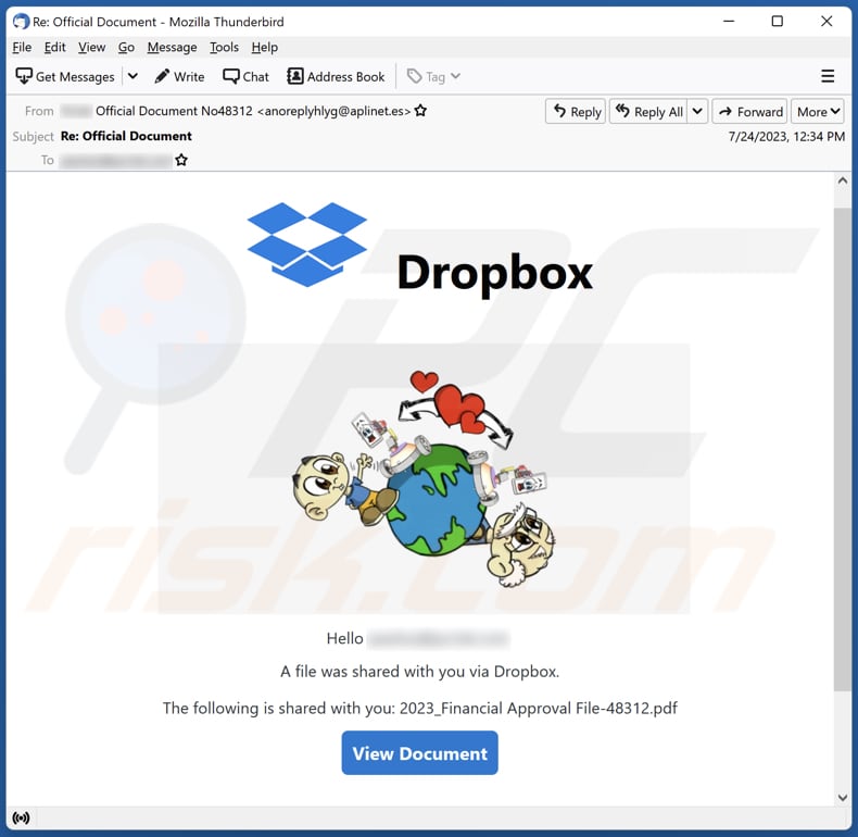 A File Was Shared With You Via Dropbox campanha de spam por correio eletrónico