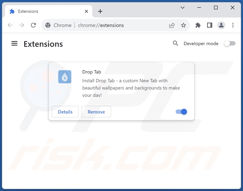 Remoção das extensões do Google Chrome relacionadas com search.droptab.net