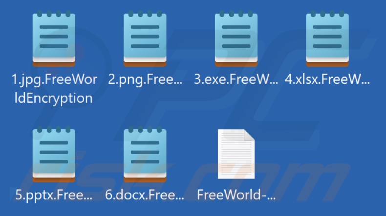Ficheiros encriptados pelo ransomware FreeWorld (extensão .FreeWorldEncryption)