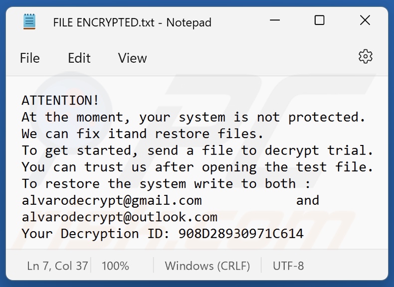 Nota de resgate do ransomware Harward (FILE ENCRYPTED.txt)