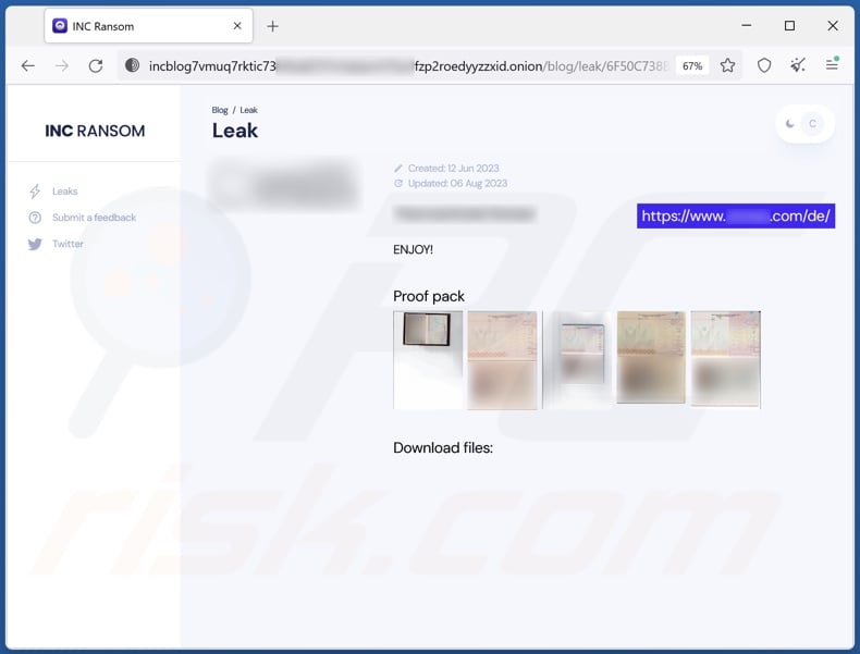 Site do ransomware INC utilizado para divulgação de dados roubados