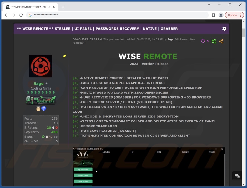 Malware do ladrão Wise Remote promovido online