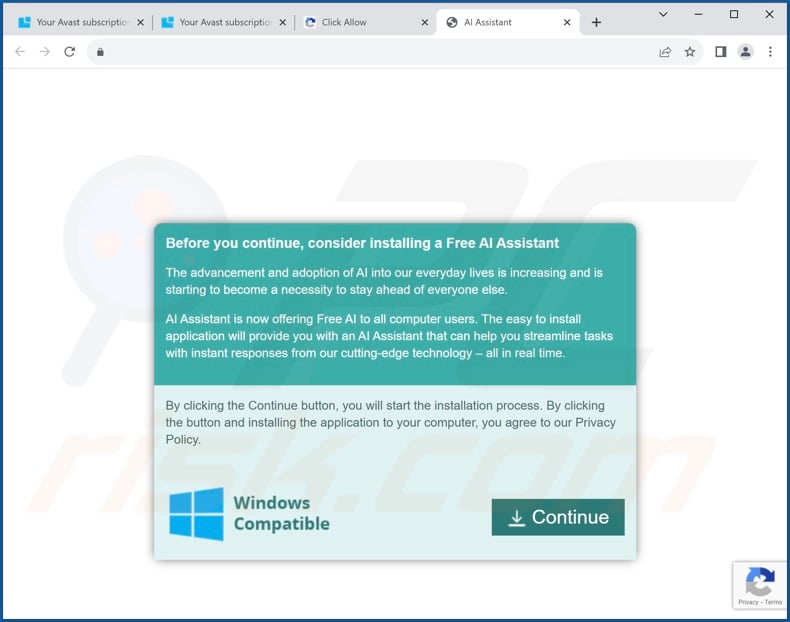 Site fraudulento que promove uma instalação que contém o adware AdAssistant