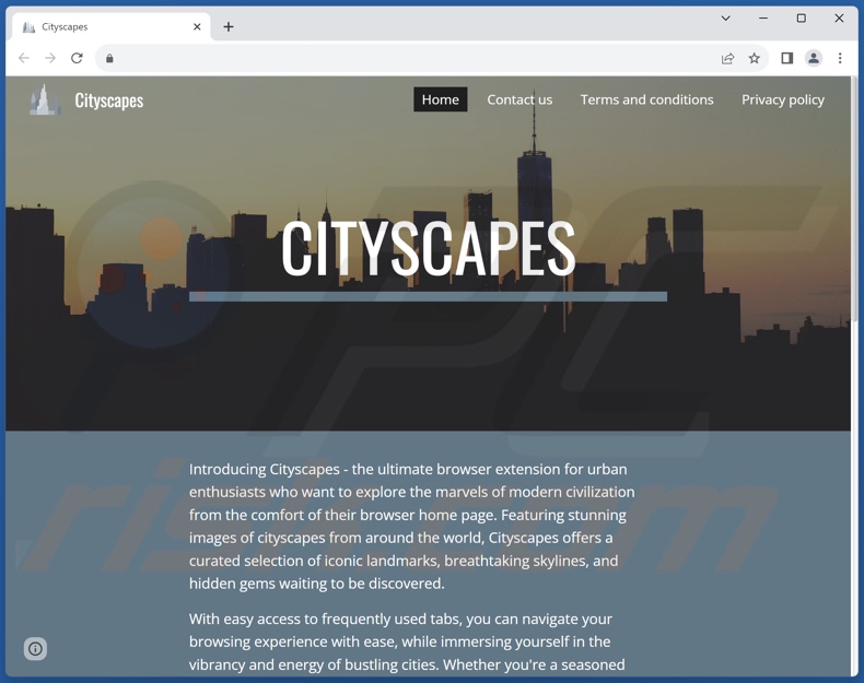 Site usado para promover o sequestrador de navegador Cityscapes