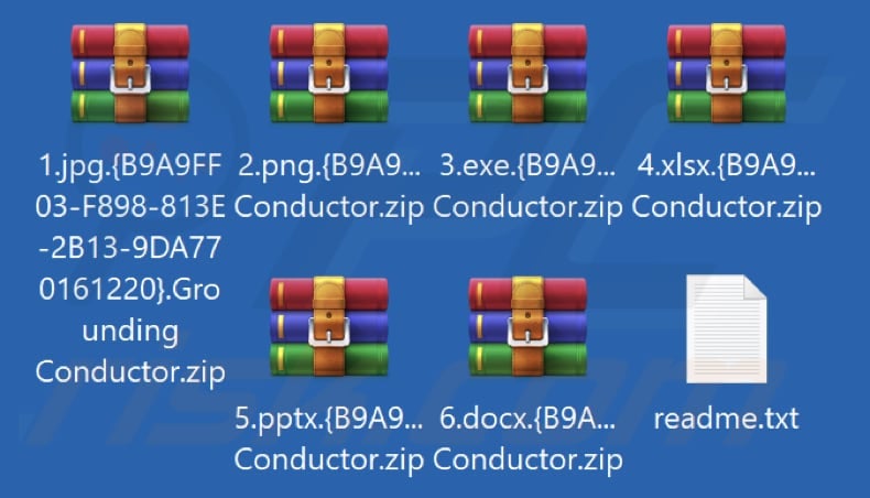 Ficheiros encriptados pelo ransomware Grounding Conductor