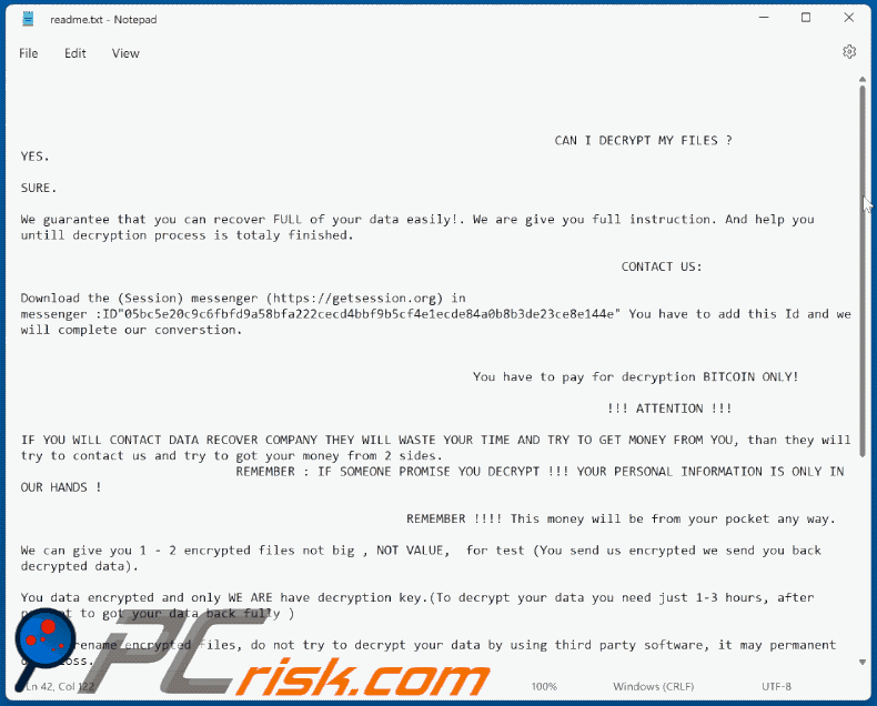 Nota de resgate do ransomware Grounding Conductor (readme.txt)