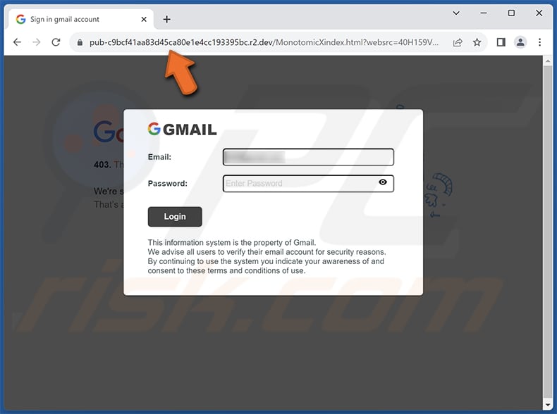 Account And Service(s) Scheduled For Deletion site de phishing que se faz passar pelo site de início de sessão do Gmail