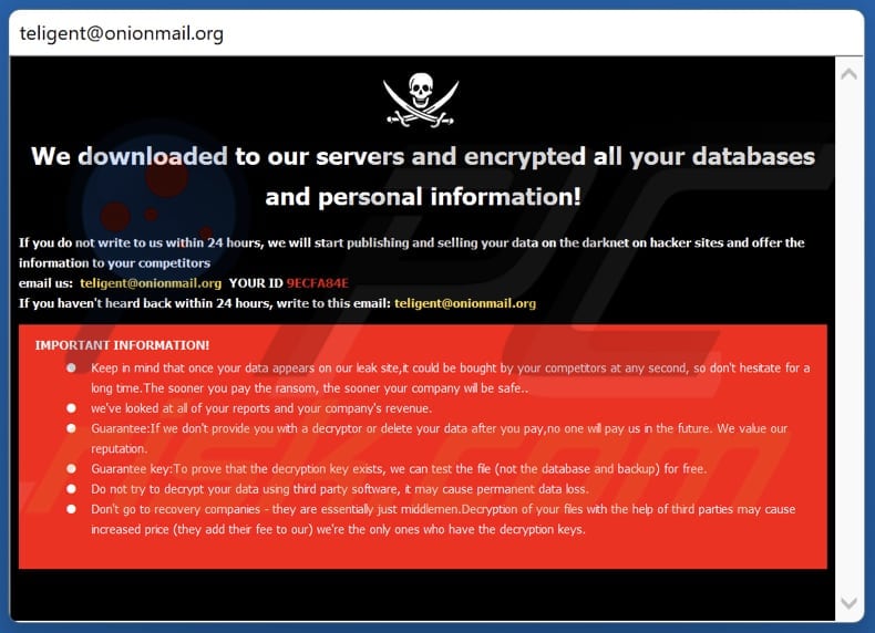 Nota de resgate do ransomware 34678 numa janela pop-up