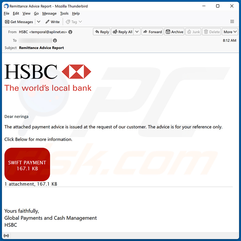 HSBC E-Payment Advice burla por correio eletrónico (2023-11-09)