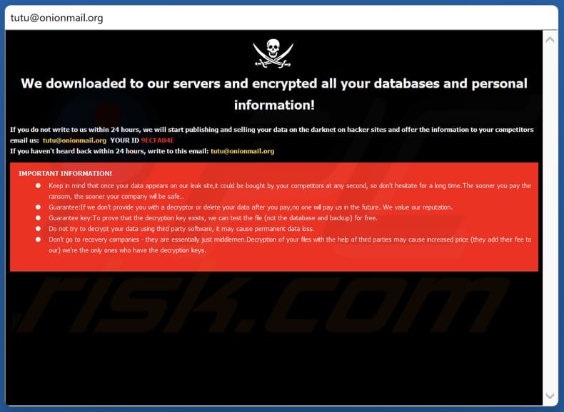 Janela pop-up do ransomware Tutu