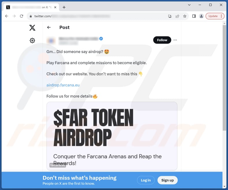 Publicação da fraude FAR TOKEN AIRDROPX (Twitter)