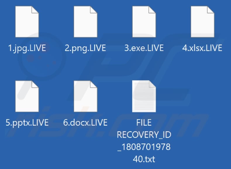 Ficheiros encriptados pelo ransomware LIVE TEAM (extensão .LIVE)